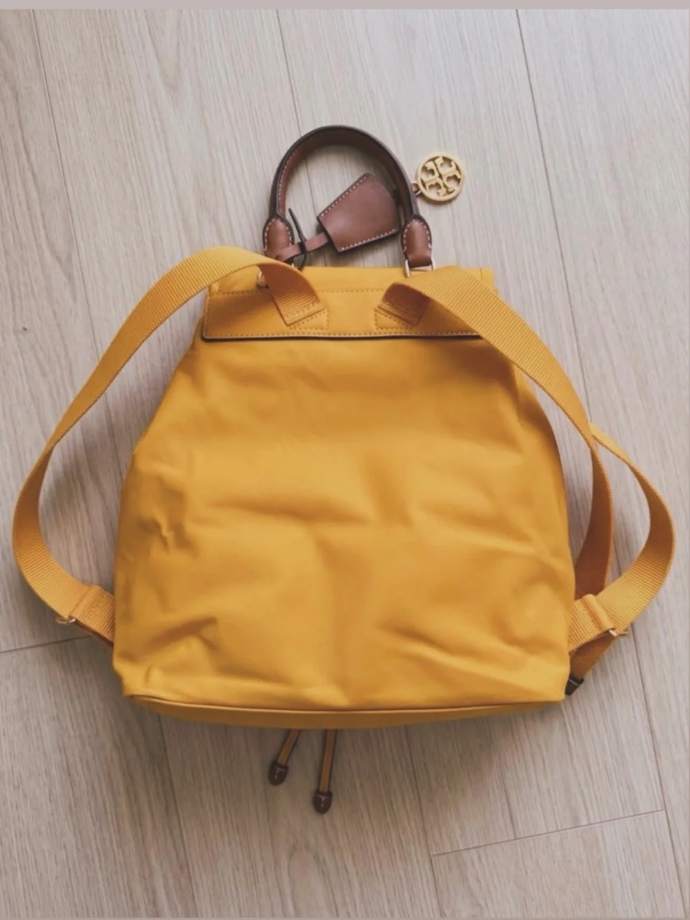 Tory Burch Mustard Yellow Buckle Pocket Backpack